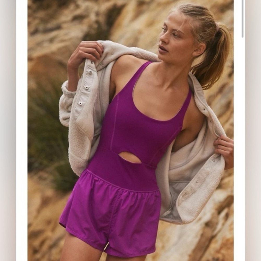 FP Movement Righteous Runsie Romper Raspberry Punch XS Cutout Activewear